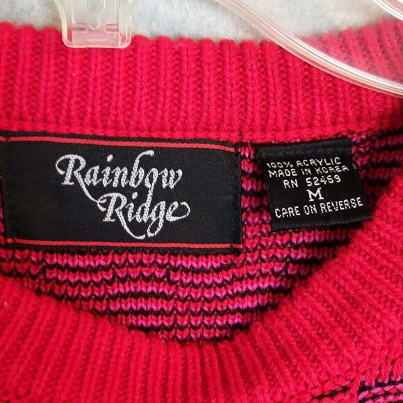 Rainbow Ridge Red Pink Black Acrylic Sweater Women's M - VINTAGE - Picture 3 of 3